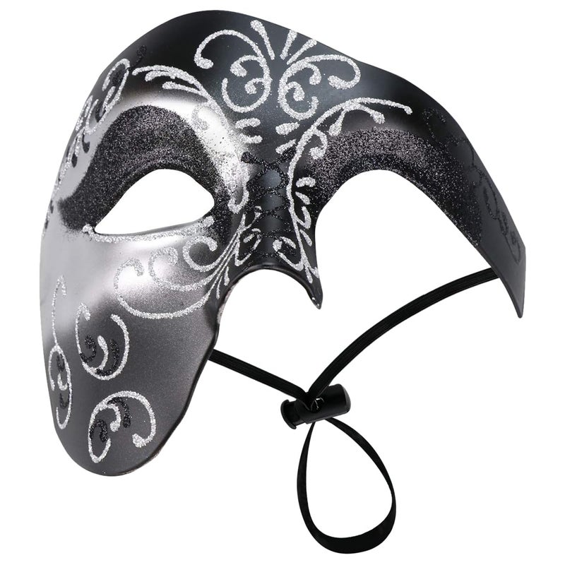 Thmyo Half Face Men's Phantom Of The Opera Vintage Design Venetian Carnival Masquerade Mask (Black&Silver 2) - Image 4